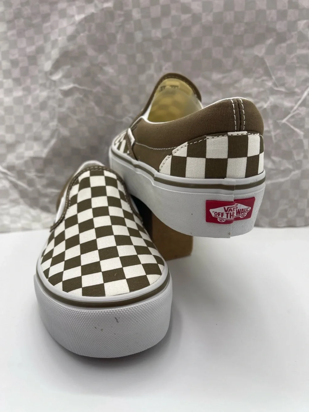 Vans Slip-On Platform Sneakers Checkerboard Sepia Brown VN00018E0E0 New
